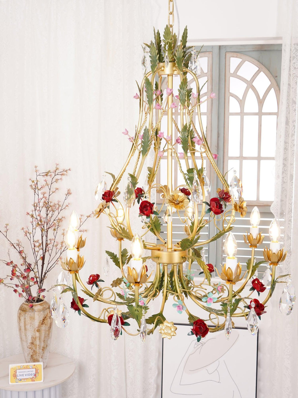 Corael Lustre Laiton Florale Rose Cristal Bougie