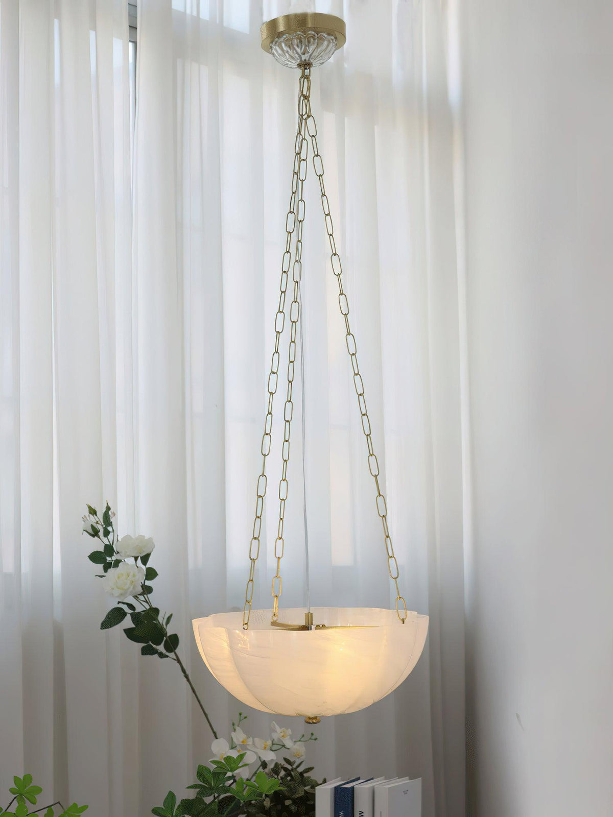 Doveline Lustre Verre Bol Laiton Chaîne