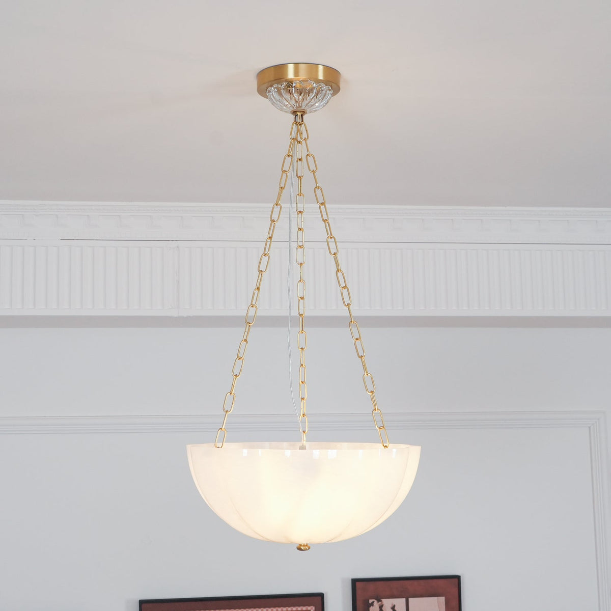 Doveline Lustre Verre Bol Laiton Chaîne