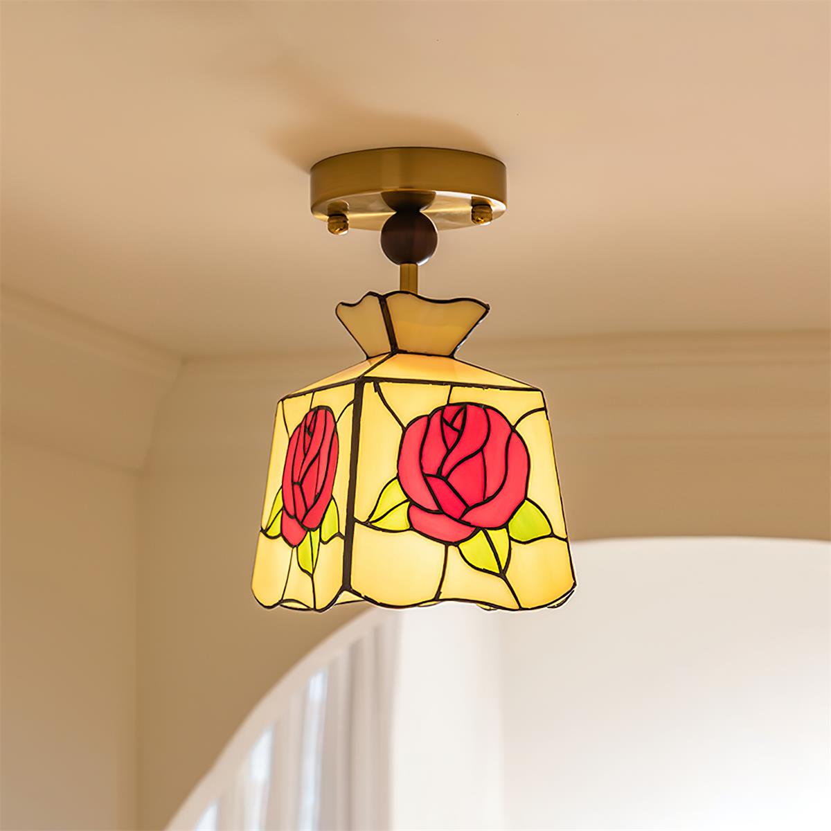 Joviel Tiffany Rose Ceiling Light-Neutral Decor