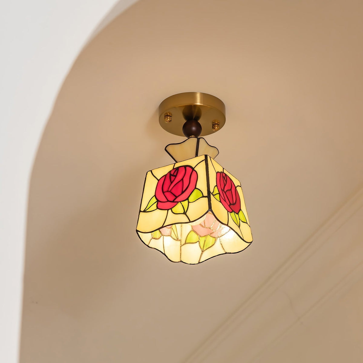 Joviel Tiffany Rose Ceiling Light-Neutral Decor
