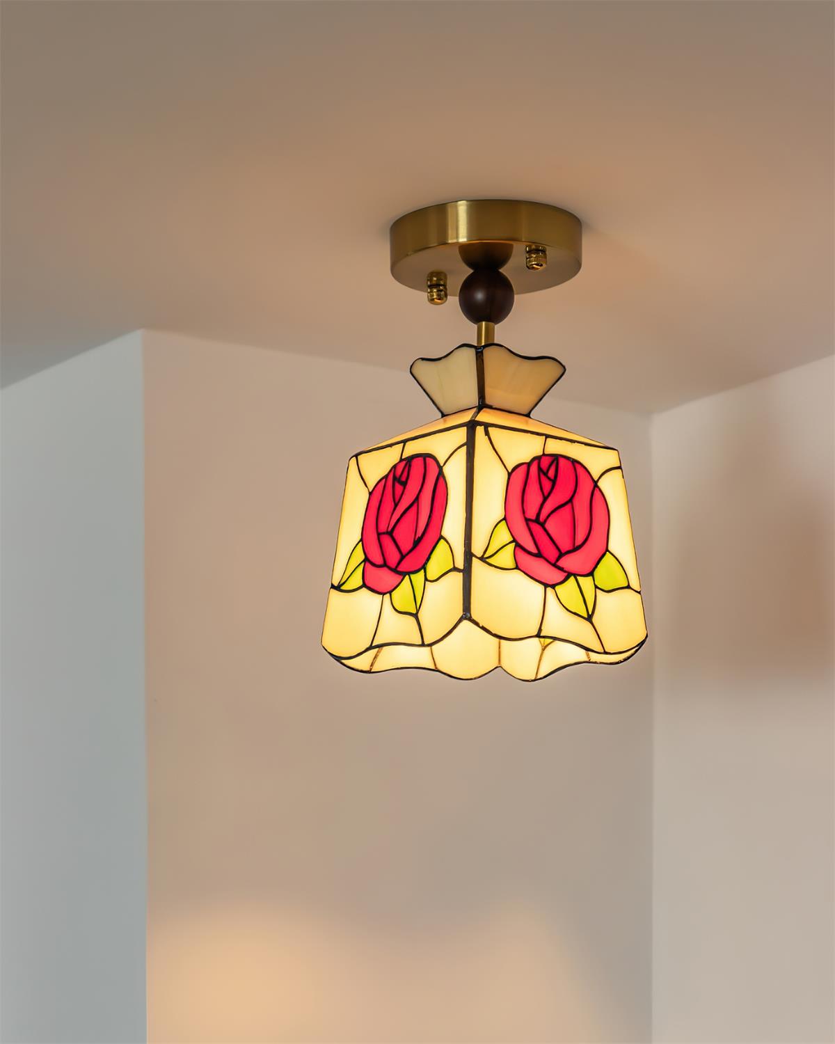 Joviel Tiffany Rose Ceiling Light-Neutral Decor