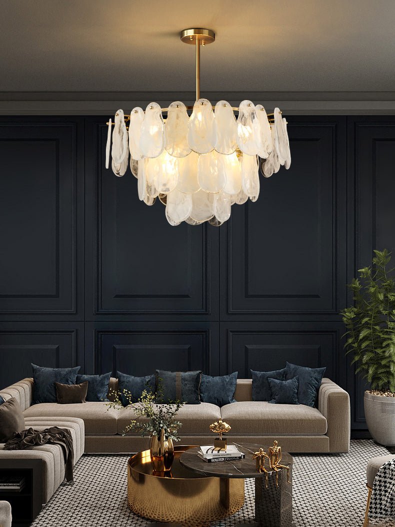 Renien Lustre Rond en Verre Nuageux de Luxe
