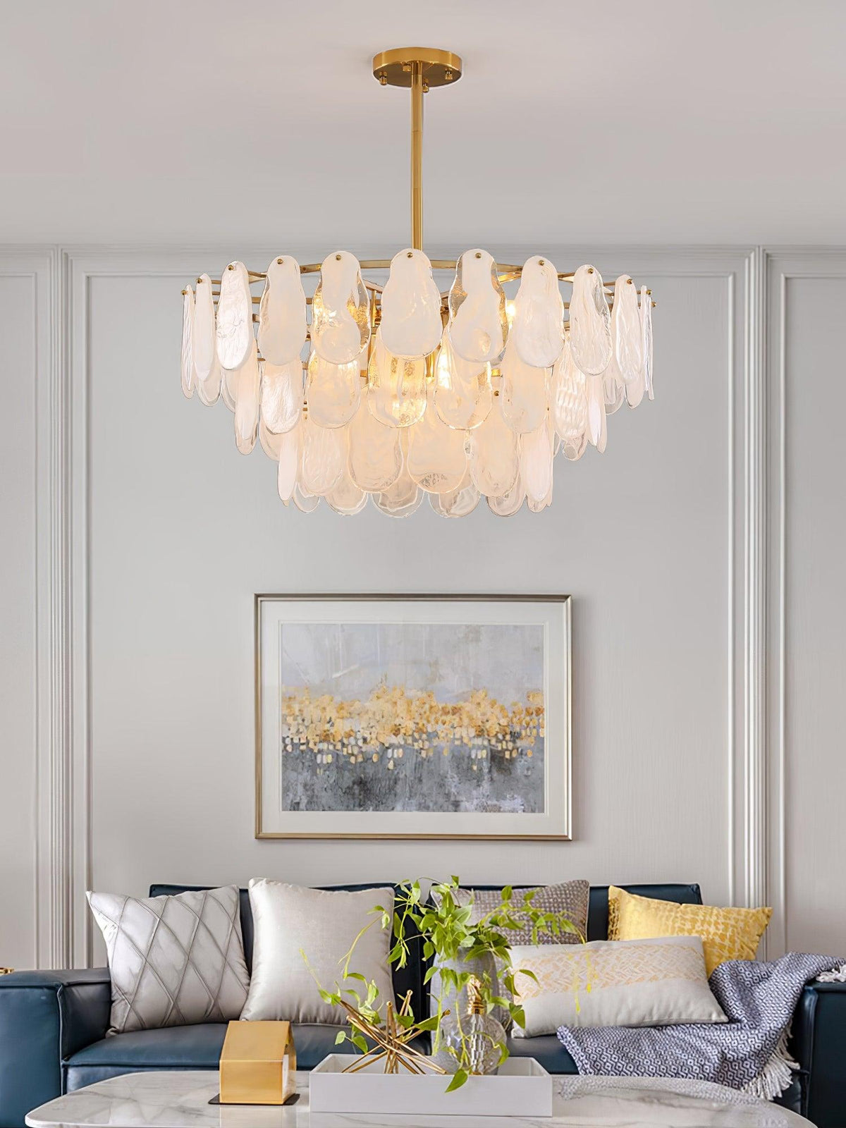 Renien Lustre Rond en Verre Nuageux de Luxe
