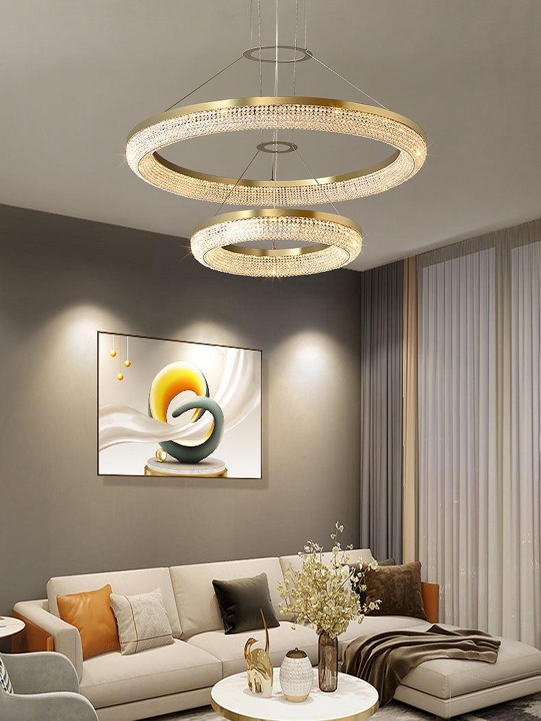 Adrius Lustre Rond en Anneau Cristal Doré LED