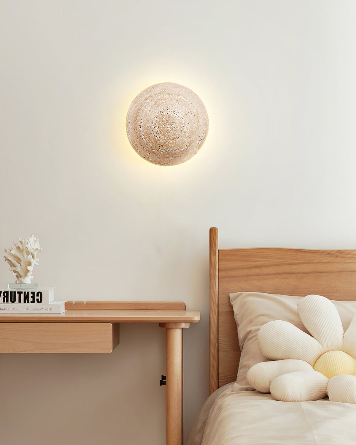 Ritta Round Travertine Wall Lamp-Neutral Decor