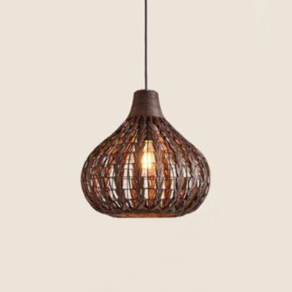 Ritta Suspension Globe Simple, Métal/Rotin, Marron Foncé/Marron Clair, Bar/Cuisine