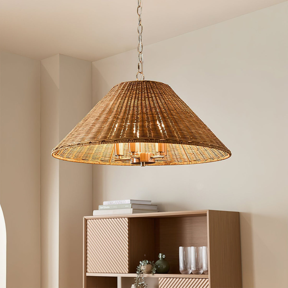 Saskia Pendant Light hanging in a modern dining room.