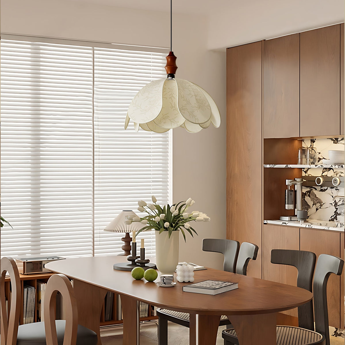 Close-up view of the layered fabric detail on the Savoy Pendant Light.
