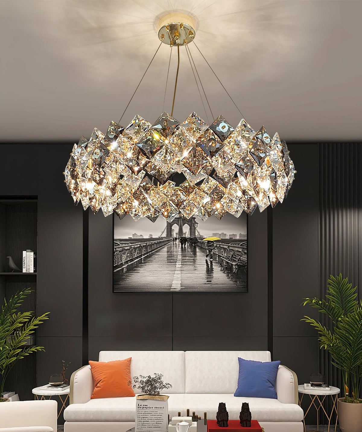 Vivuna Lustre Échelle Cristal Rond avec LED Doré