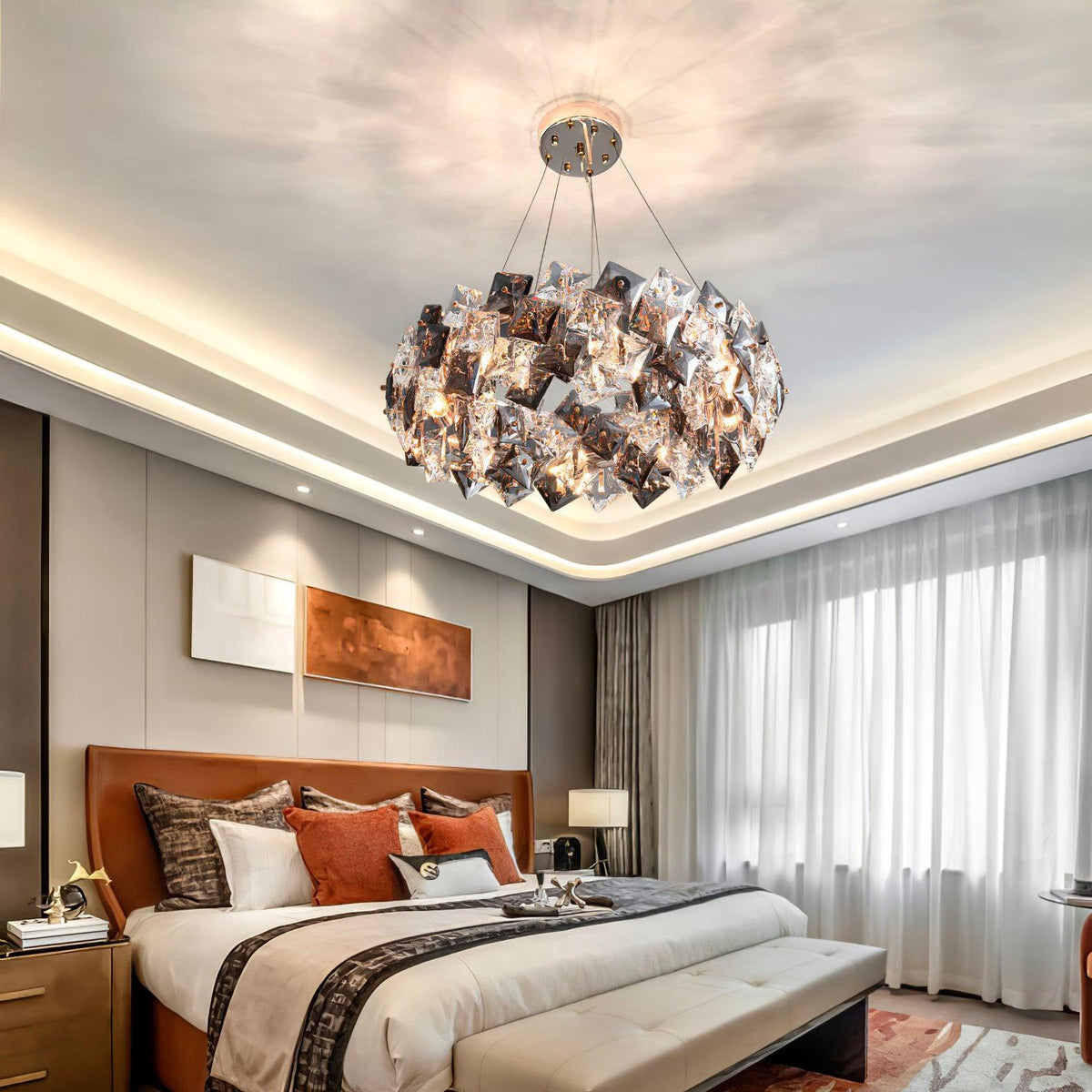 Vivuna Lustre Échelle Cristal Rond avec LED Doré