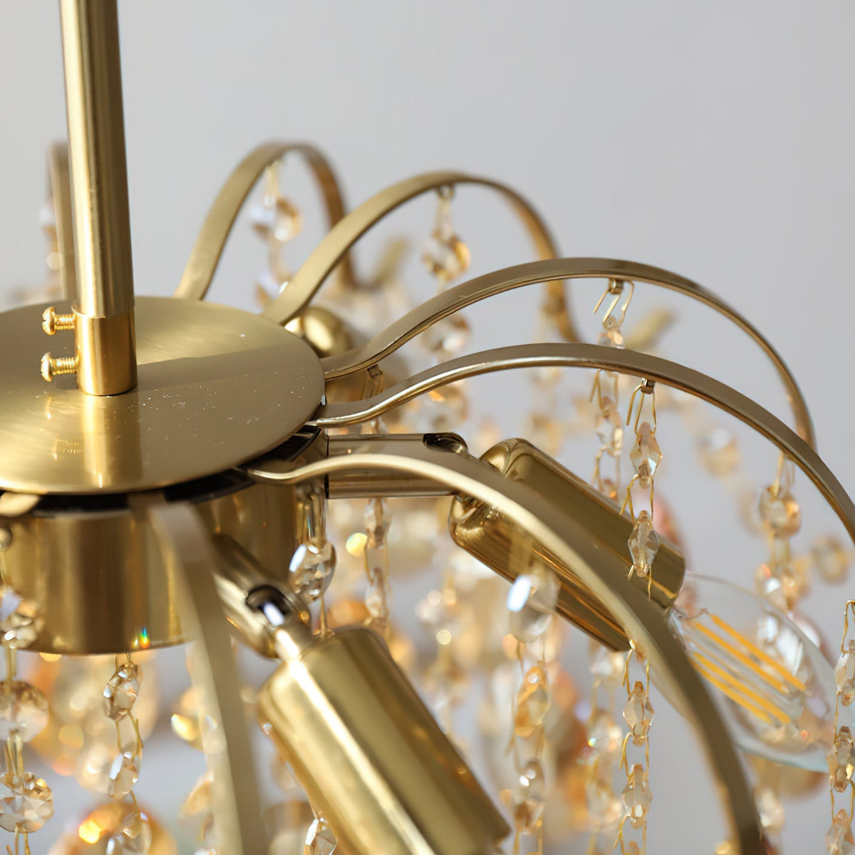 Detail shot of the E14 bulb base within the crystal fixture.
