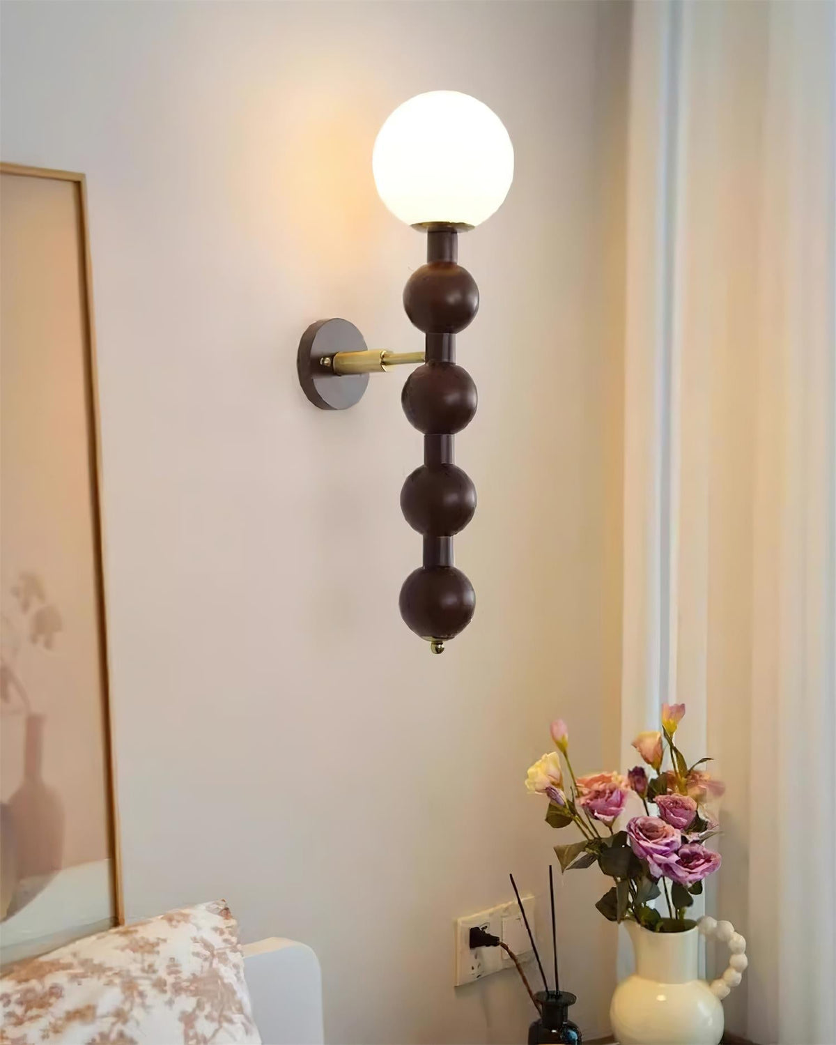 Wall Lamp Gourd in Metal Wood and Glass Modern Style-Neutral Decor