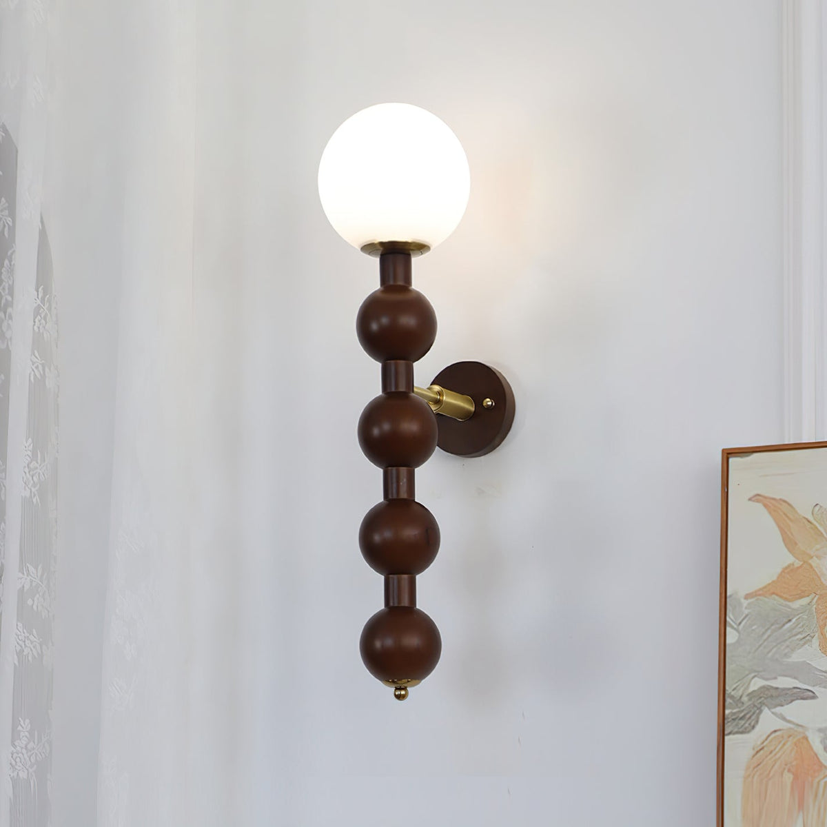 Wall Lamp Gourd in Metal Wood and Glass Modern Style-Neutral Decor