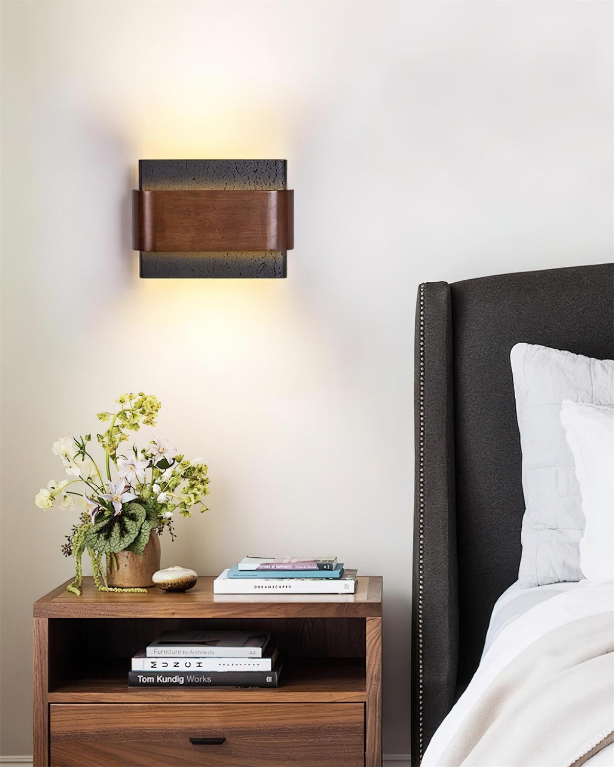 Niv Lampe Murale Arc Fini Bois Travertin-Cielum