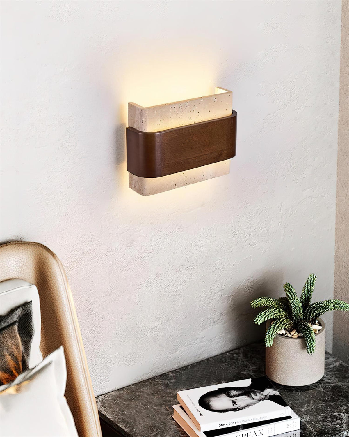 Niv Lampe Murale Arc Fini Bois Travertin-Cielum