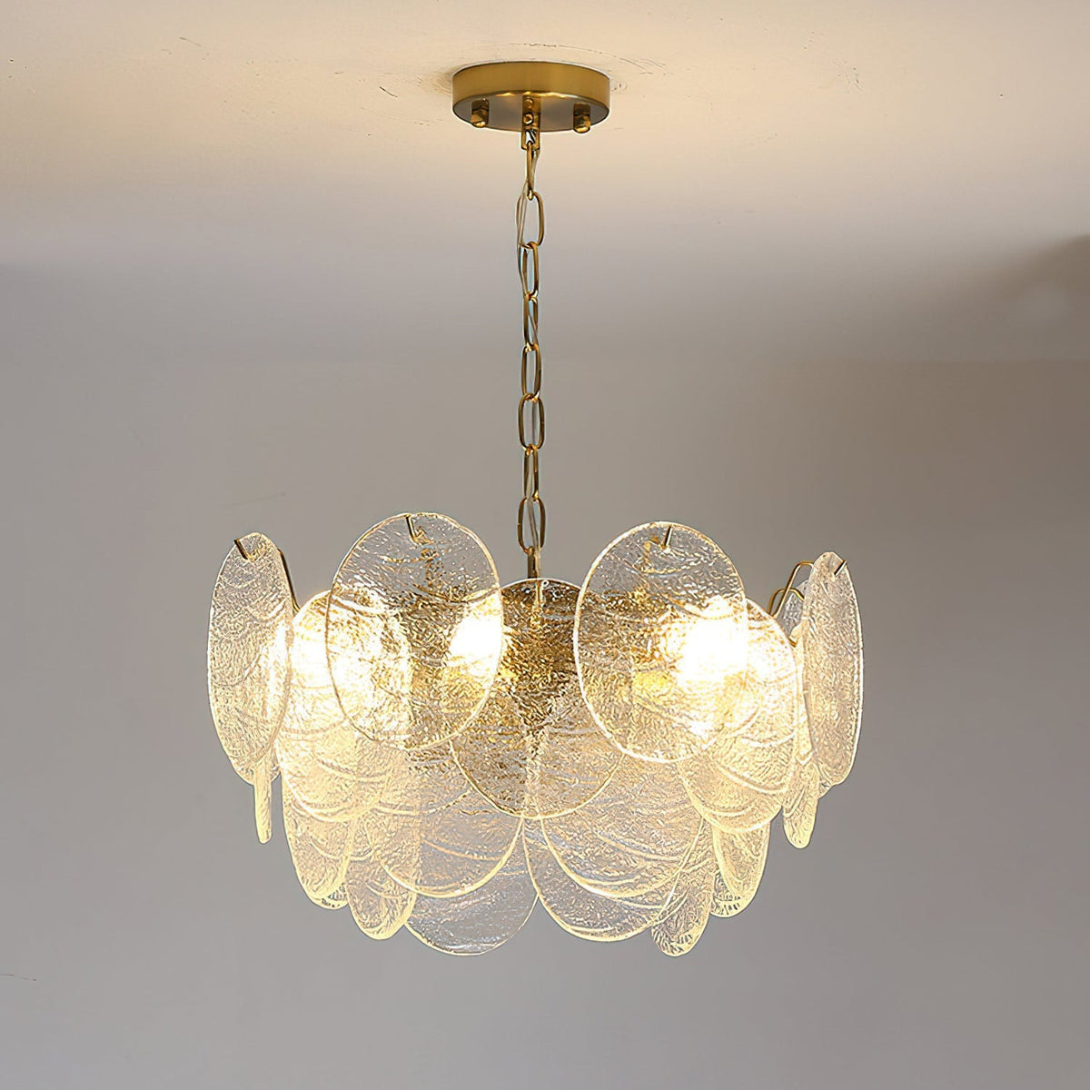 Full view of the chandelier with its complete suspension assembly.