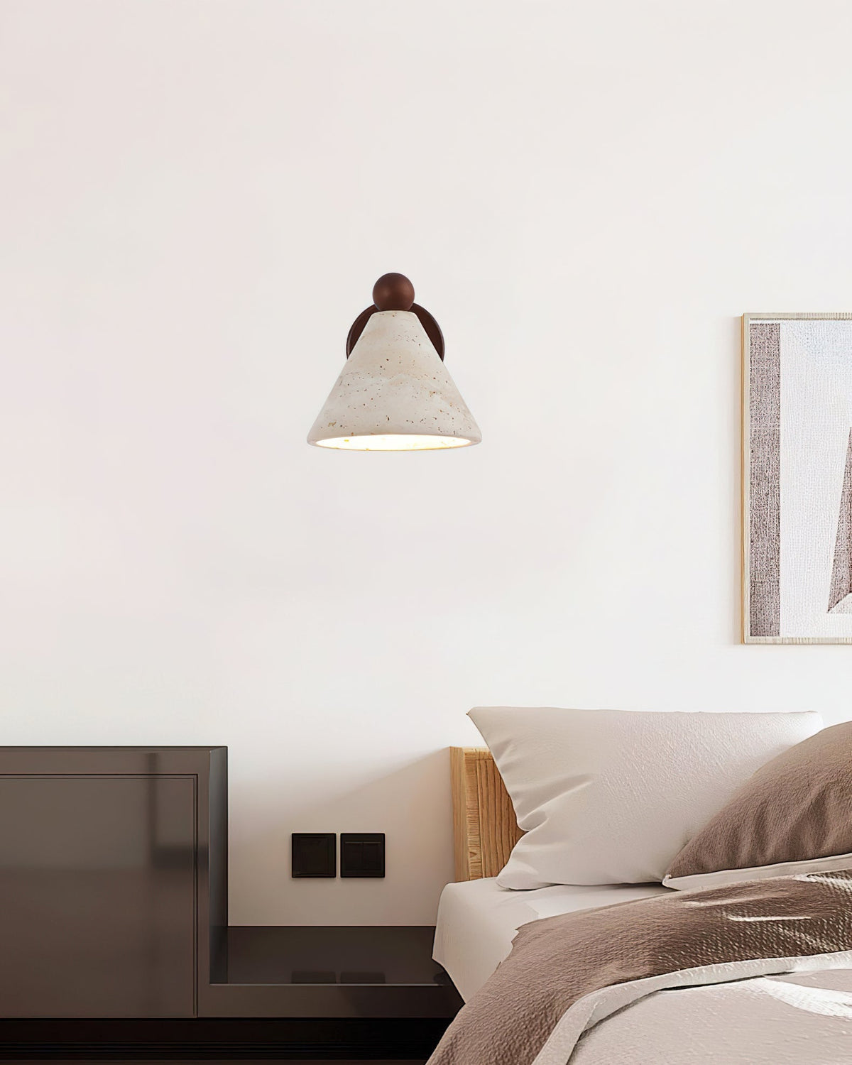 The wall light illuminating a modern hallway with its warm glow.