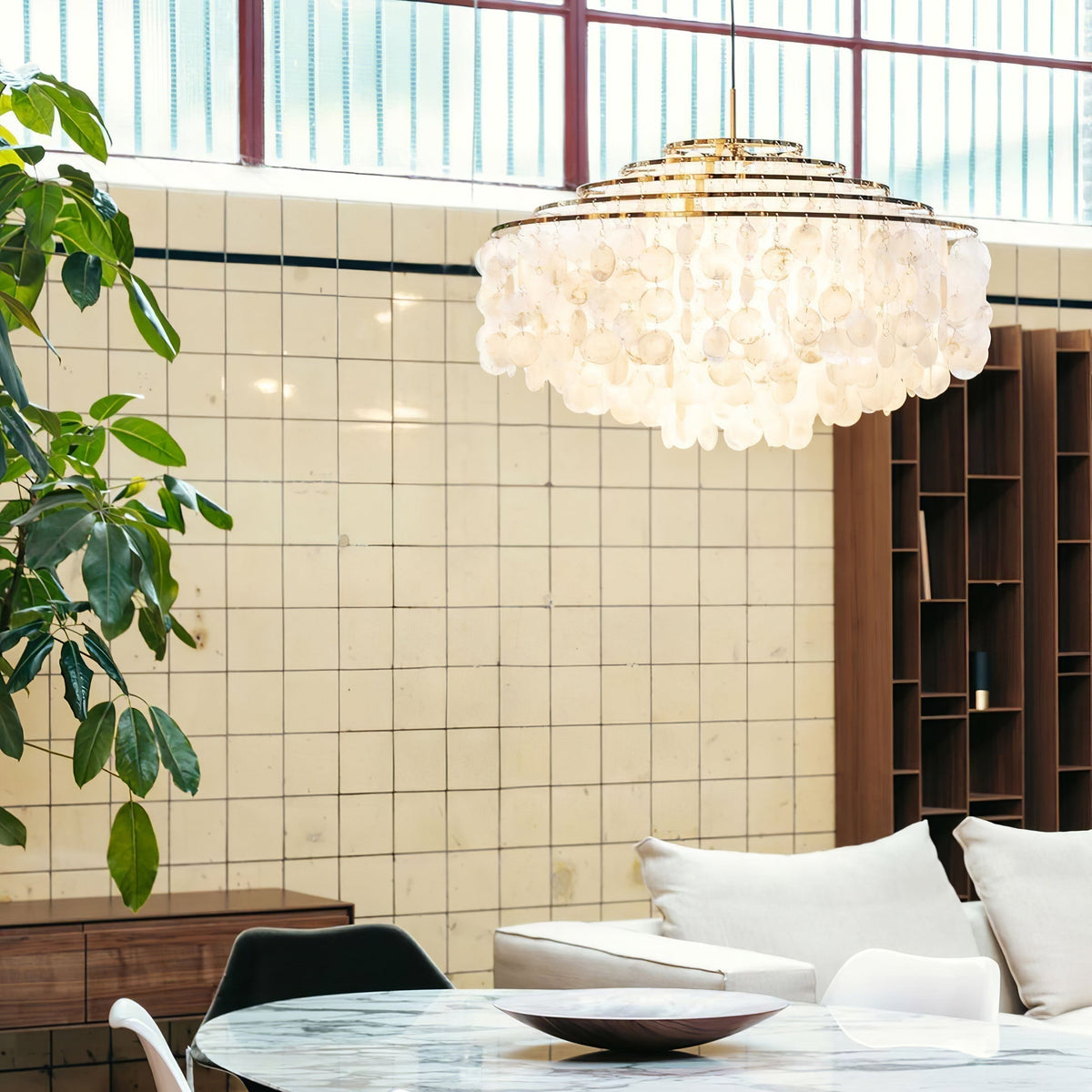 Delene Suspension Lampe Anneau Rond en Coquillage