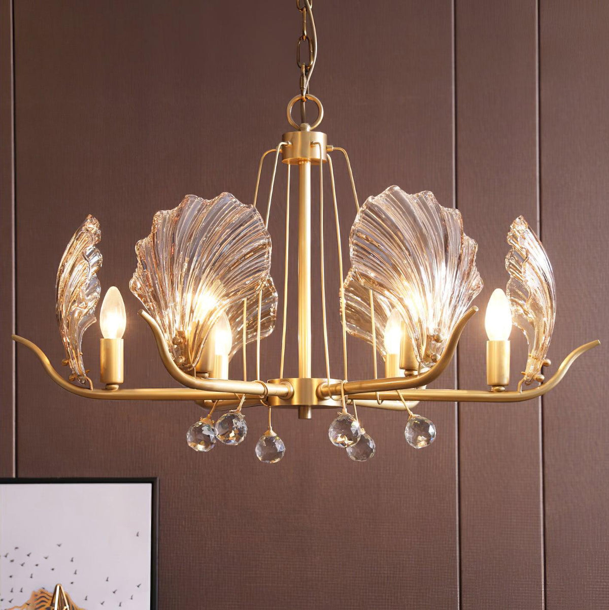 Veyrona Lustre Coquillage Cristal Feuille Cuivre