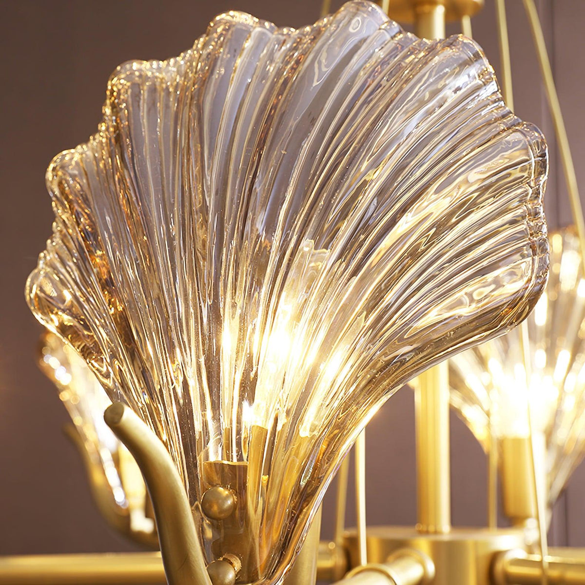 Veyrona Lustre Coquillage Cristal Feuille Cuivre