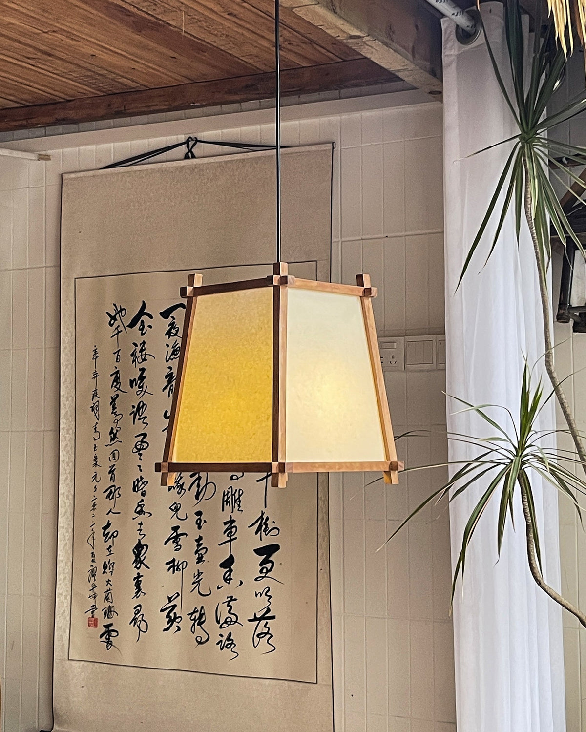 Ritta Pendant Light Fabric Geometric Frame-Neutral Decor