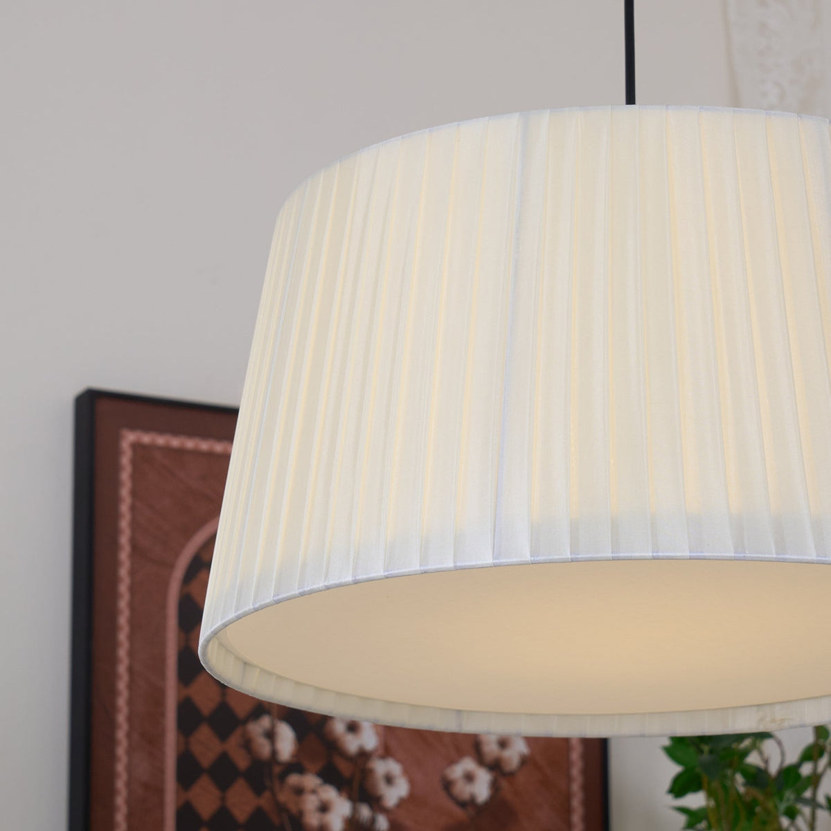 Pendant Light Pleated Fabric Drum-Neutral Decor
