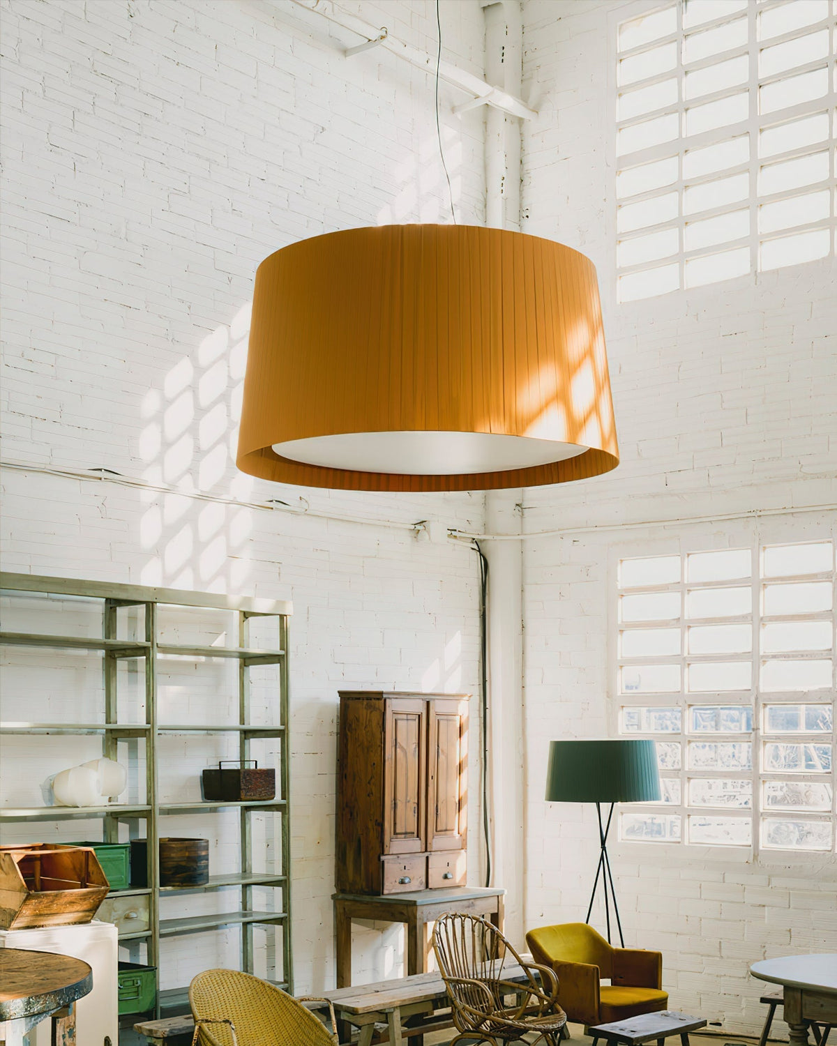 Pendant Light Pleated Fabric Drum-Neutral Decor