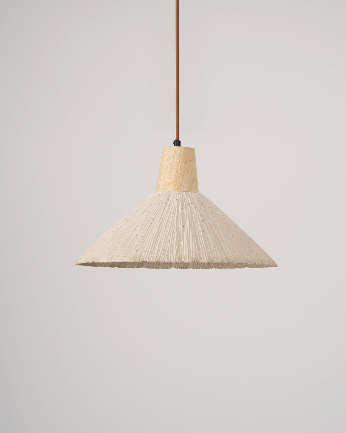 Pendant Lamp Wood Top Textured Cement Shade Grey Natural Japandi-Neutral Decor