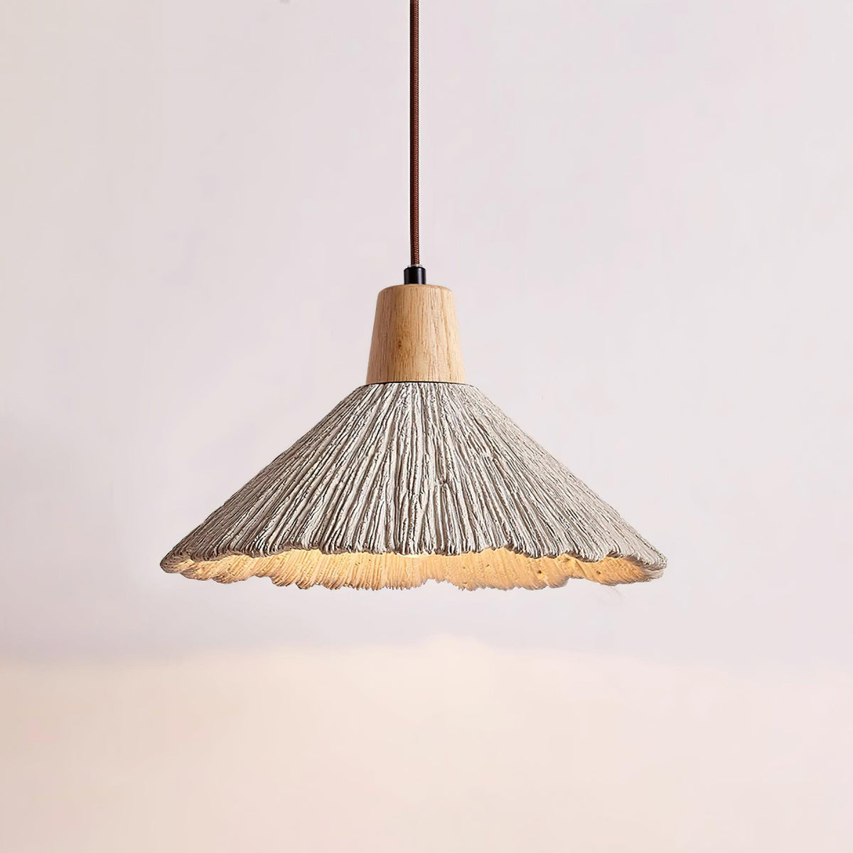 Pendant Lamp Wood Top Textured Cement Shade Grey Natural Japandi-Neutral Decor