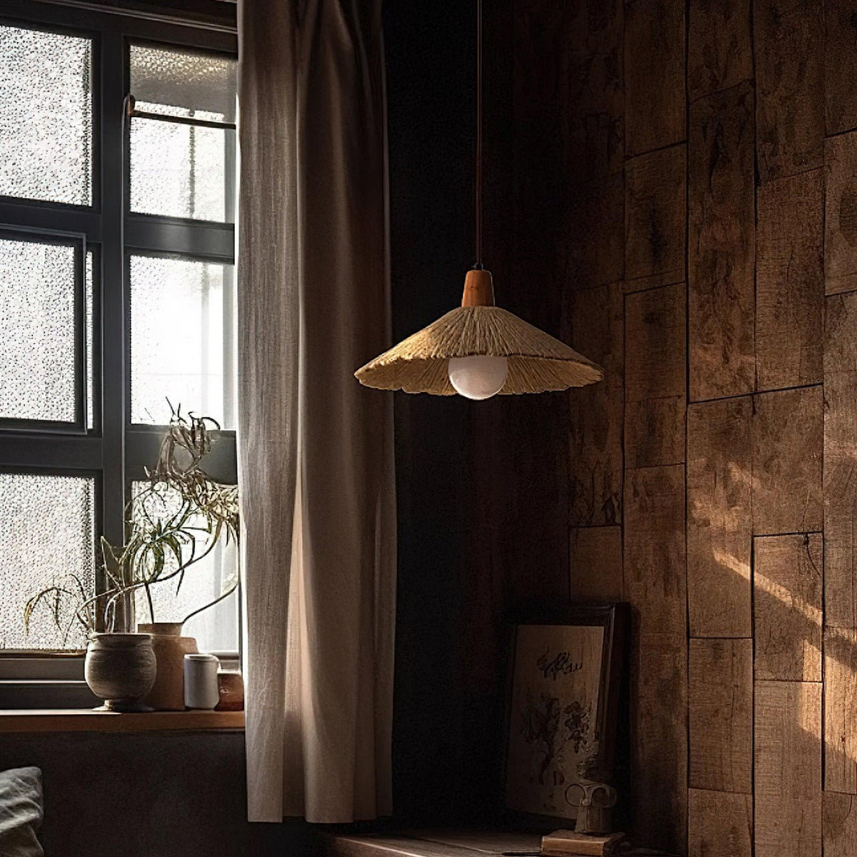Pendant Lamp Wood Top Textured Cement Shade Grey Natural Japandi-Neutral Decor