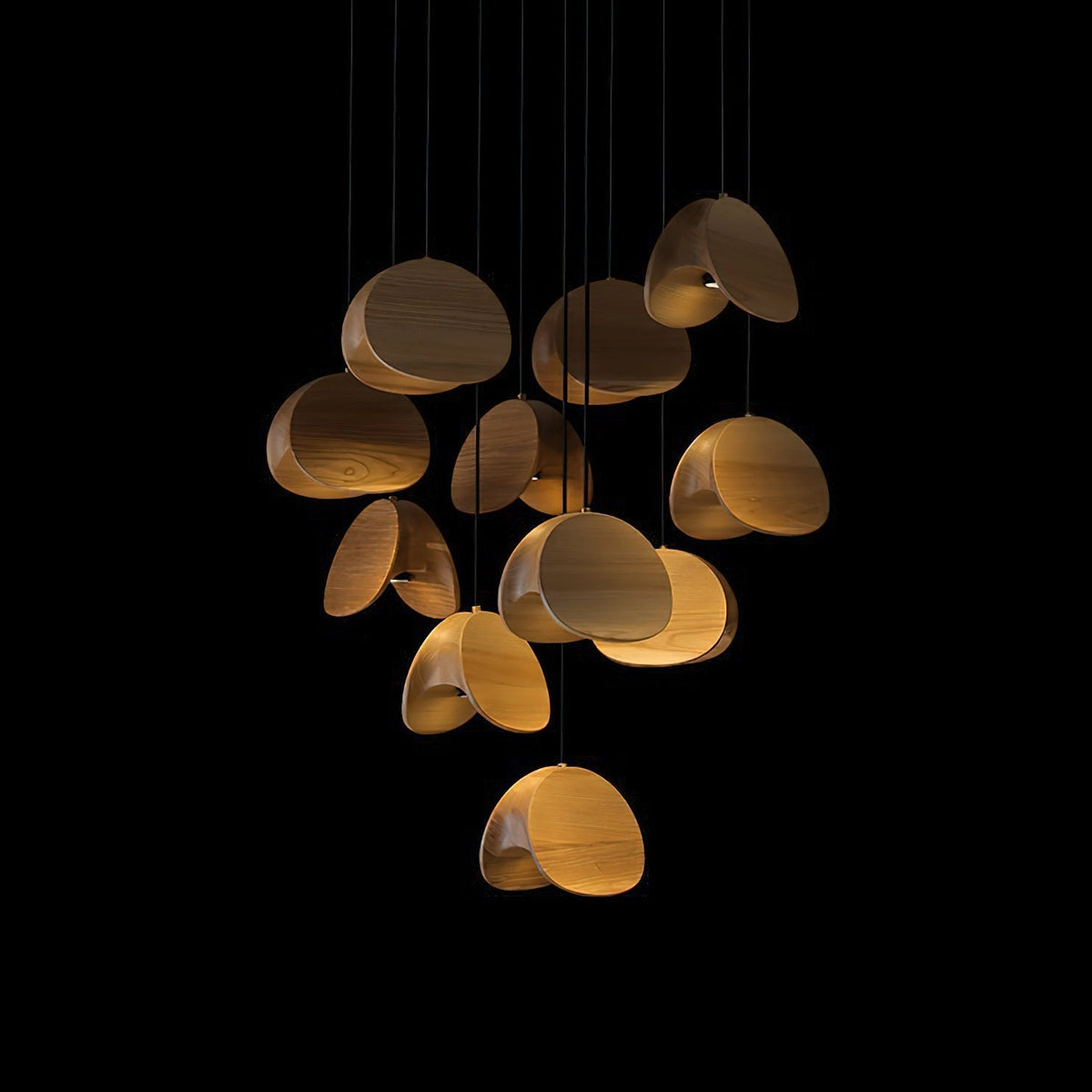 Elmiren Grappe Bois Pendentif Lumière