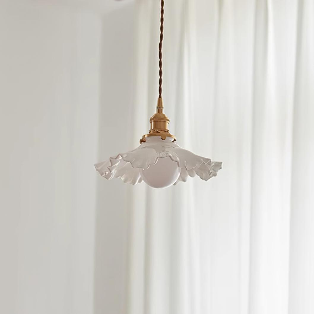 Pendant Lamp Glass Ruffle Shade Brass Warm Glow-Neutral Decor