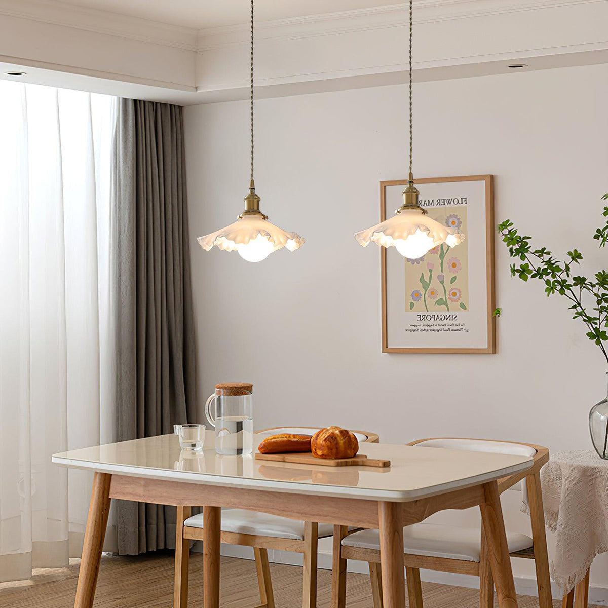 Pendant Lamp Glass Ruffle Shade Brass Warm Glow-Neutral Decor