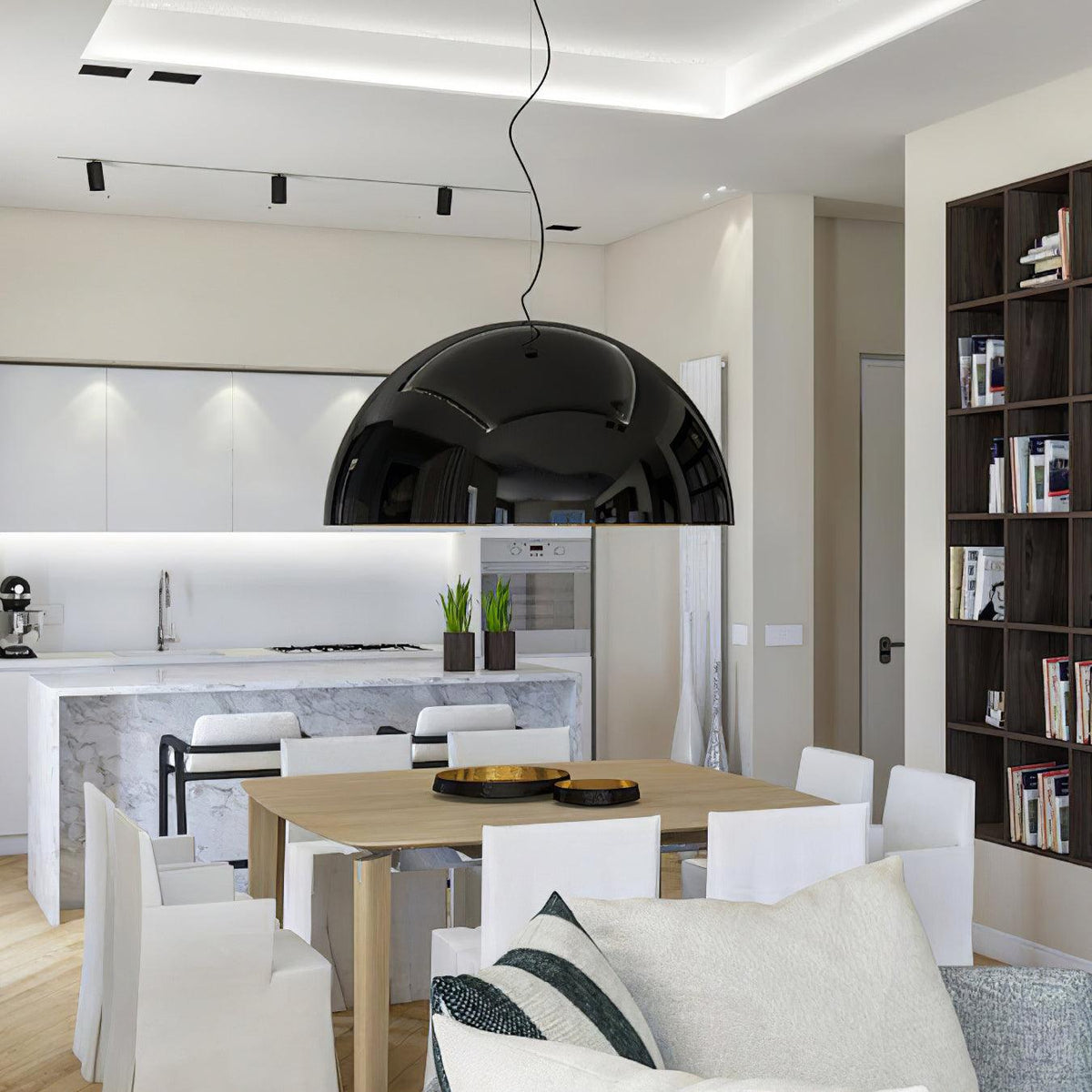Pendant Lamp Black Dome with Embossed Plaster Interior Elegant-Neutral Decor