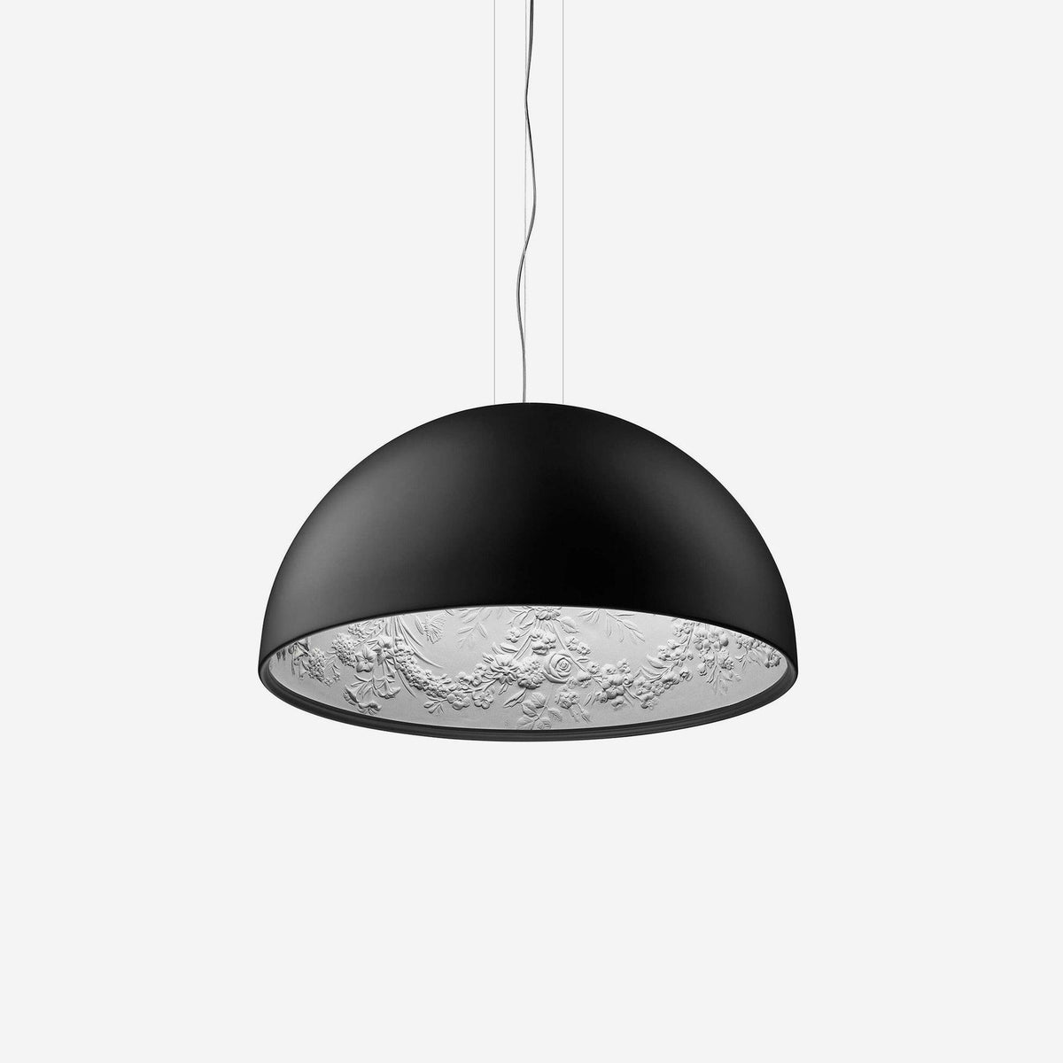 Pendant Lamp Black Dome with Embossed Plaster Interior Elegant-Neutral Decor