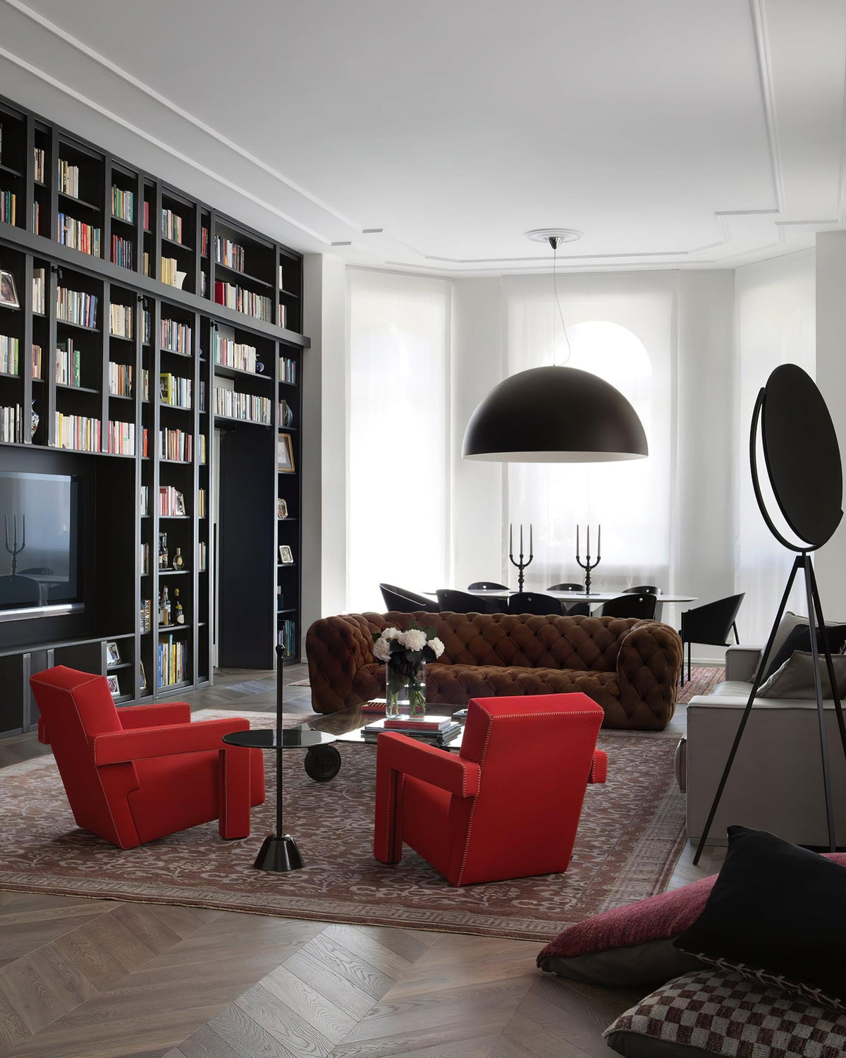 Pendant Lamp Black Dome with Embossed Plaster Interior Elegant-Neutral Decor