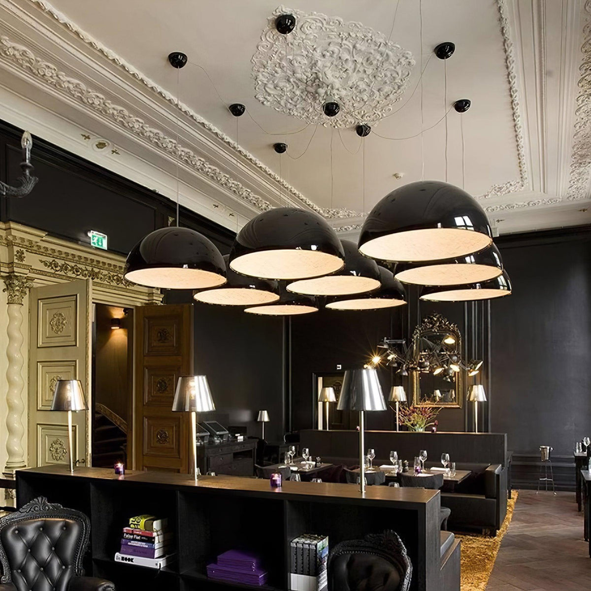 Pendant Lamp Black Dome with Embossed Plaster Interior Elegant-Neutral Decor