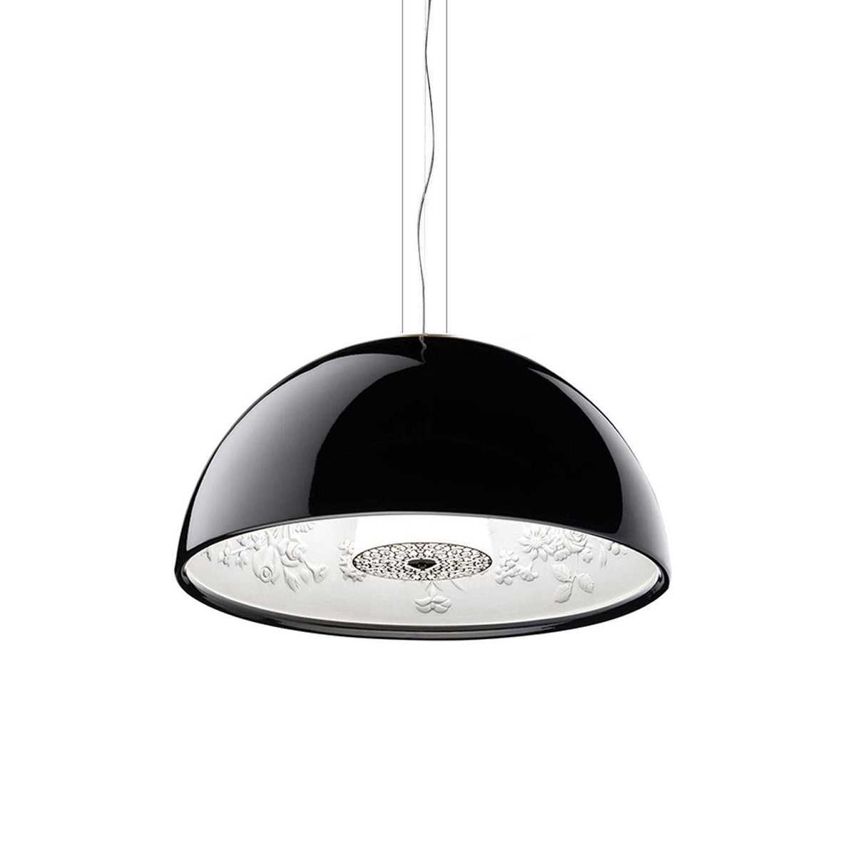 Pendant Lamp Black Dome with Embossed Plaster Interior Elegant-Neutral Decor