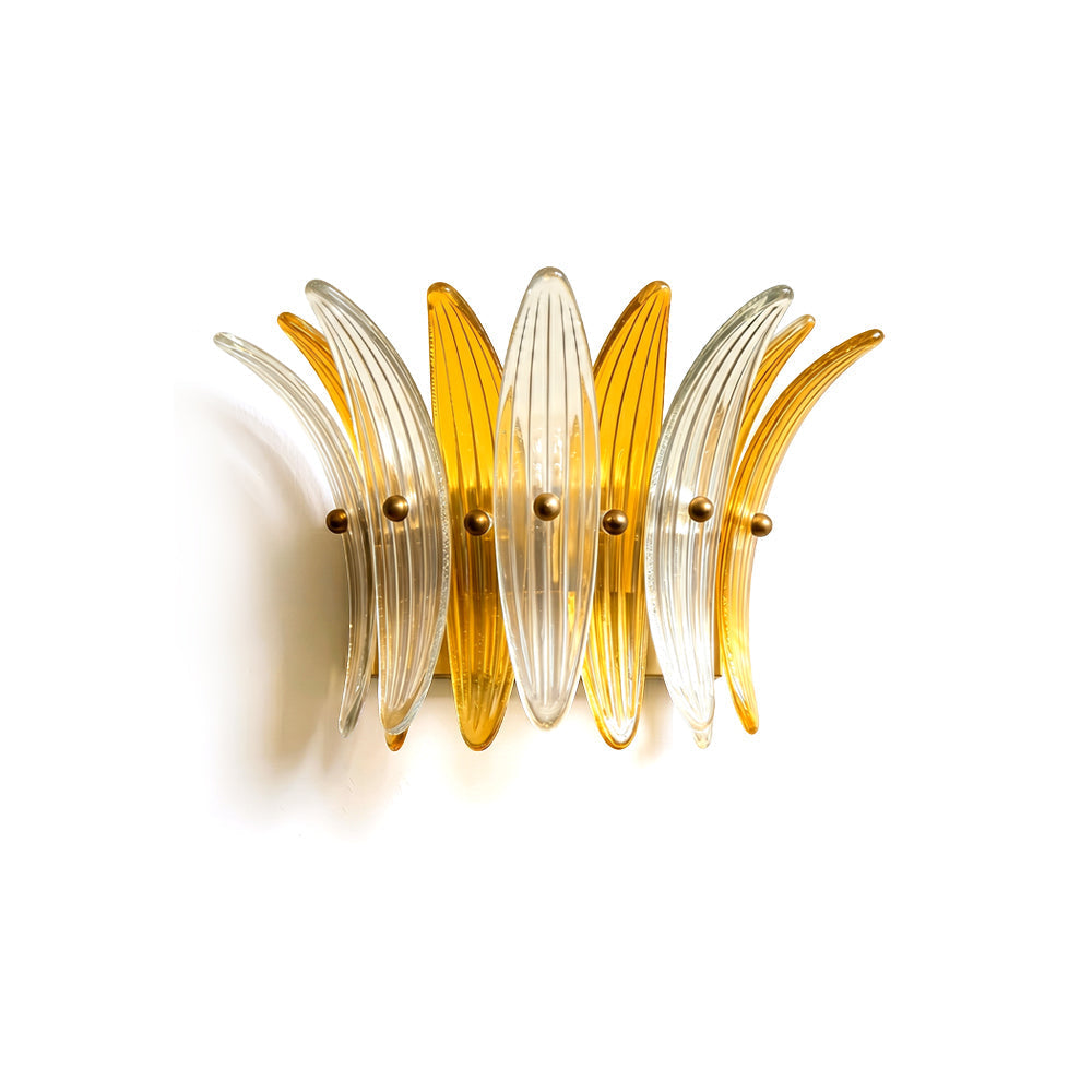 Smeralda Wall Sconce with ribbed glass plumes, shown front-on.