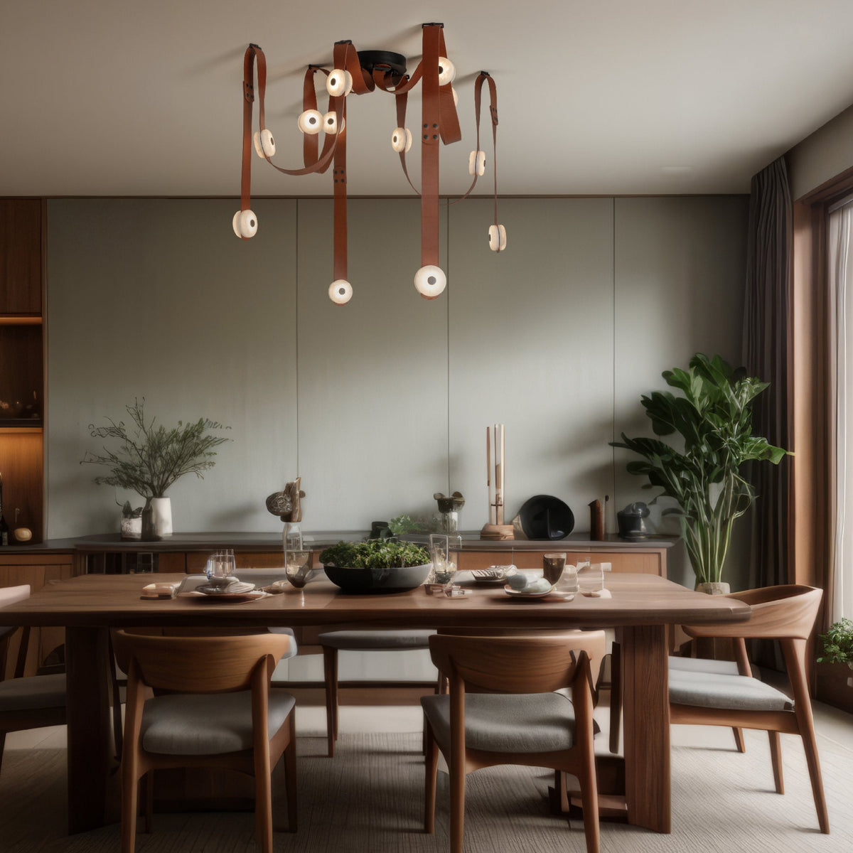 Elraearis Moderne Minimaliste LED Cuir Albâtre Lustre