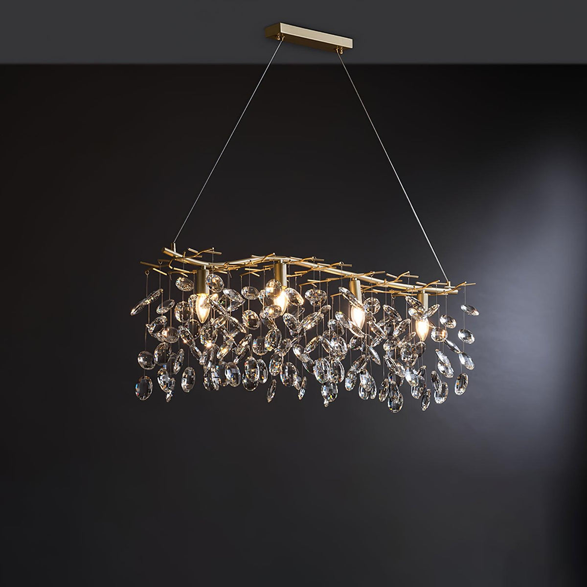Talisse Lustre Cristal Branche Or LED