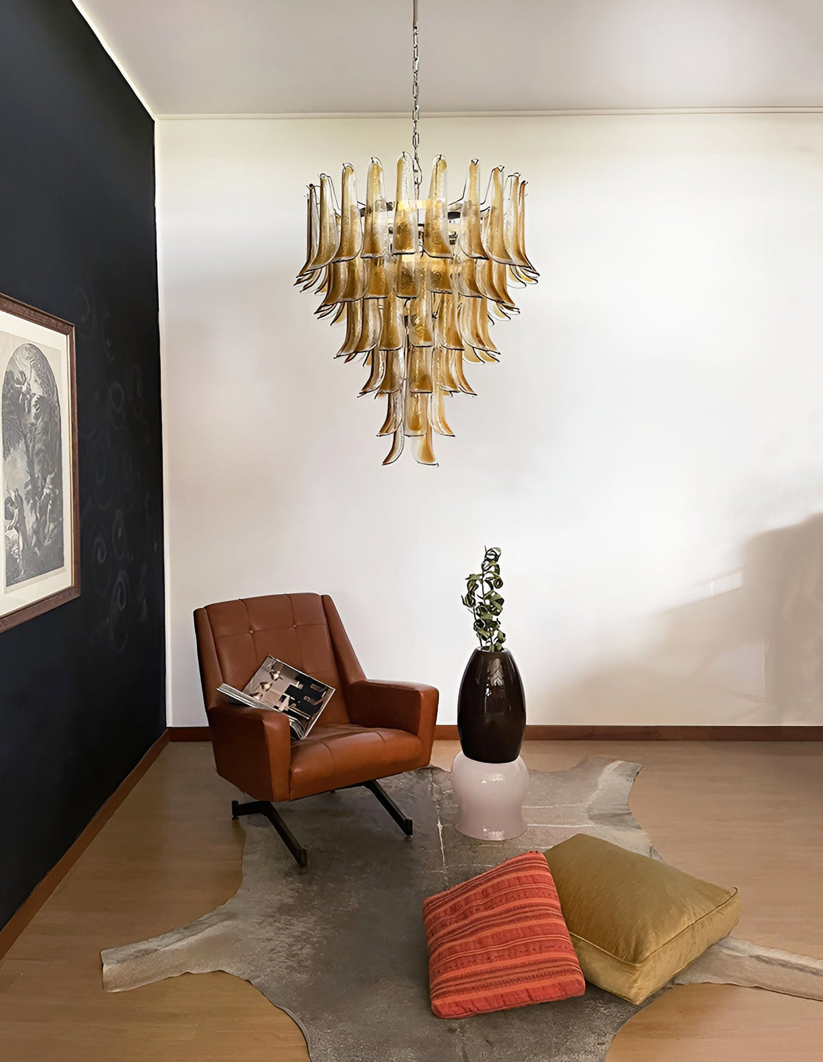Soliana Lustre Ambre Verre Pétales Superposé Luxe
