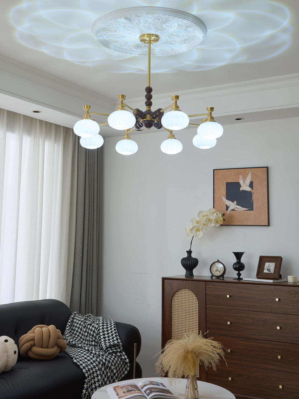 Linios Lustre Vintage Élégant en Laiton et Bois
