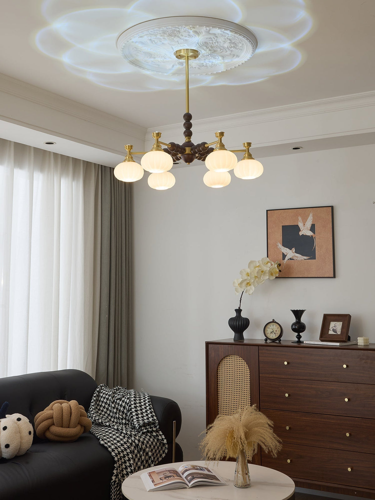 Linios Lustre Vintage Élégant en Laiton et Bois