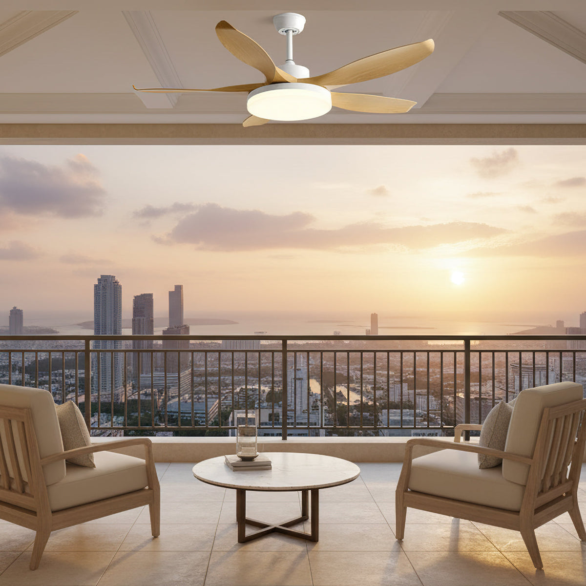 Splenda Ceiling Fan Light in walnut finish, viewed from below.