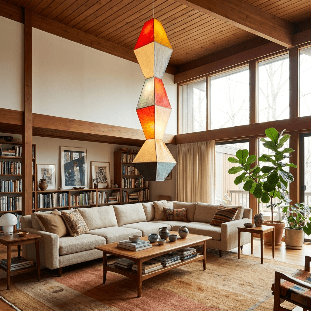 Stacked Geometric Rice Paper Pendant Lamp-Neutral Decor