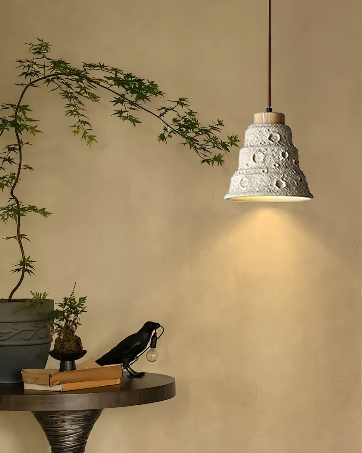 Orenilia Nordic Art Cloche Pierre Bois Pendentif Lumière