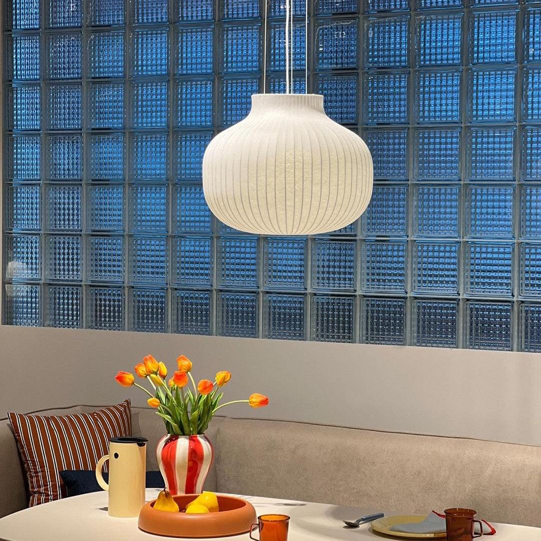 Pendant Light Silk Bell Shade Pleated Curved Modern Minimalist-Neutral Decor