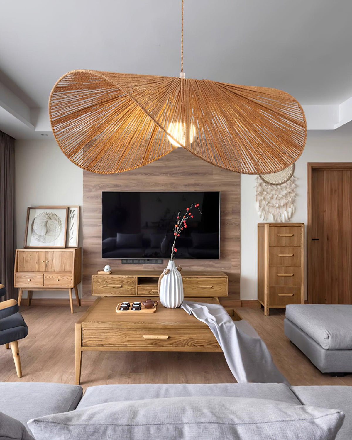 Solara Handwoven Natural Rattan Pendant Light-Neutral Decor